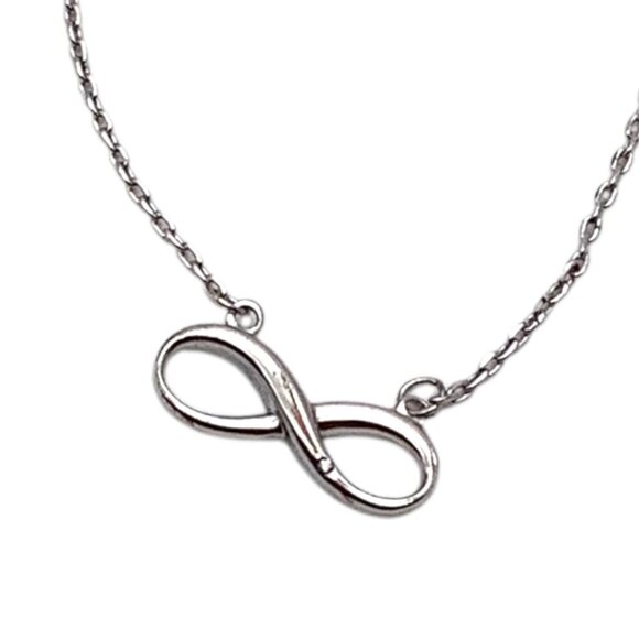 Sterling Silver Infinity Pendant Necklace With Heart Charm Extension - Picture 1 of 10